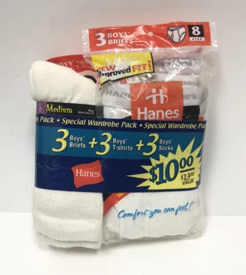 De Colección Hanes 3 Calzoncillos (8) + 3 Camisetas (M) + 3 Calcetines (M) Stock Muerto Nuevo en Paquete 1997 ¡NUEVO EN CAJA! Foto 1 de 4