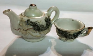 Vintage 3 Pc Miniature Porcelain Tea Set Moriage DragonWare Raised Dragon Japan - Picture 1 of 3