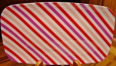 IQ 配件 100% 三聚氰胺红色 ~ 粉红色 ~ 紫色条纹矩形 8"x 14" 托盘 808 — 第 1/3 张图片