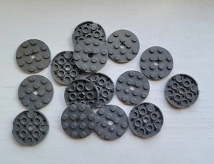 Lego 15 Pc Lot Dark Bluish Gray Plate, Round 4x4 w/Hole 60474 - Picture 1 of 1