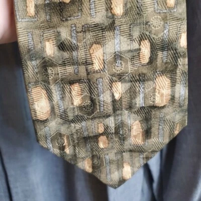 Corbata clásica gris negra blanca para hombre Galleria & Co rayas geométricas seda Foto 1 de 4