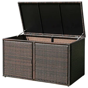 88 Gallon Garden Patio Rattan Storage Container Box-Brown - Color: Brown - Picture 1 of 5