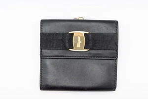 Salvatore Ferragamo Wallet Leather Black bifold Authentic from JAPAN - Picture 1 of 17