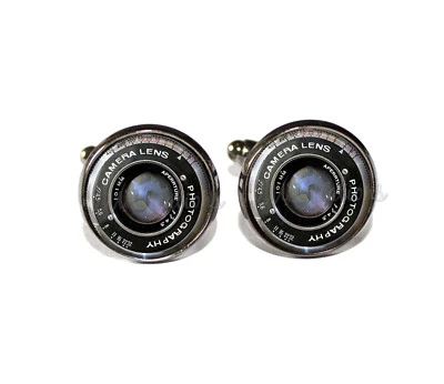 Vintage Camera Lens Photographer Handmade Glass Metal Cufflinks Wedding - Image 1 of 3