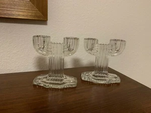 CACTUS GLASS SET OF 2 CANDLESTICKS - Picture 1 of 1