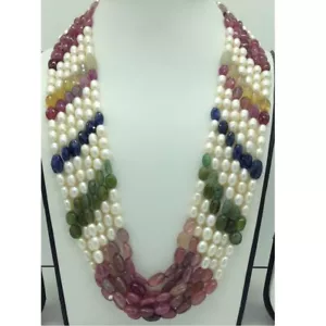 Freshwater White Pearls Precious Stone Gemstones Necklace Certified Wedding Wear - Picture 1 of 3