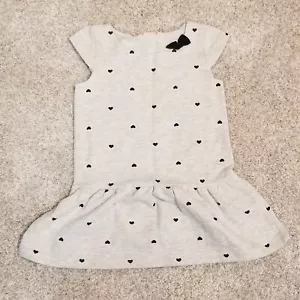 NWT H&M Girls Flutter Sleeve Gray Cotton Dress w/Black Hearts Sz US 1.5-2 YR - Picture 1 of 8