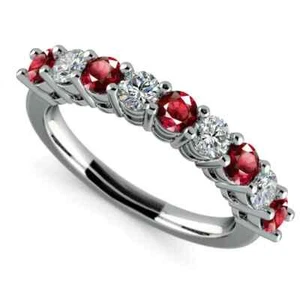 1.80 Ct Round Cut Natural Ruby & Diamond Engagement Ring 14k solid White Gold - Picture 1 of 5
