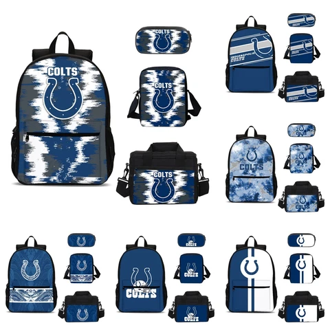 Indianapolis Colts Backpack Set 4PCS School Bag Lunch Bag Crossbody Bag Pen Box Cover