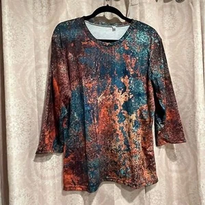 Women's XL Multicolor Abstract Splatter Print 3/4 Sleeve Hem Blouse Shirt - Picture 1 of 9