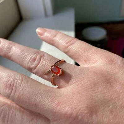 Natural Carnelian Ring 925 Silver Ring Rose Gold Plating Orange Gemstone Ring - Image 1 of 4