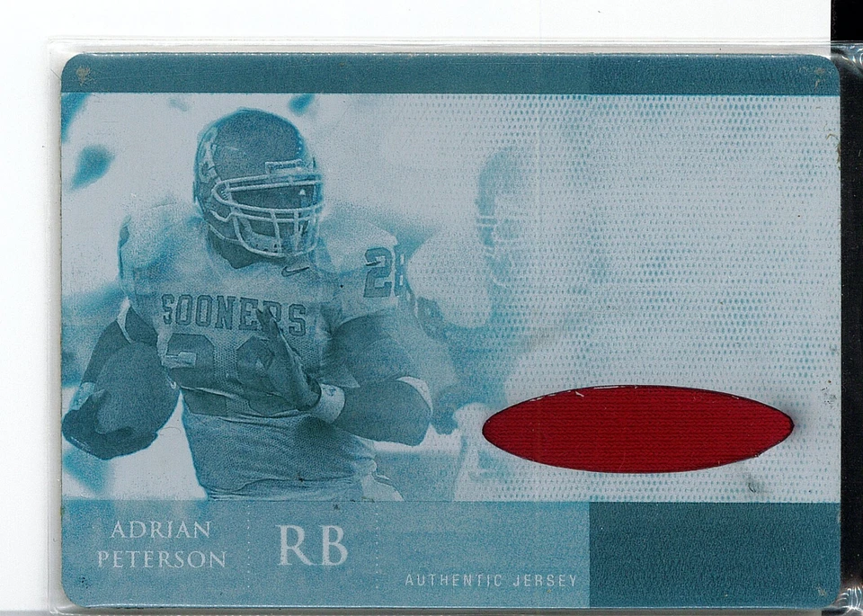 2007 Sage Adrian Peterson Game Used Jersey Cyan Printing Plate 1/1 Rookie RC J10 - Image 1 of 1