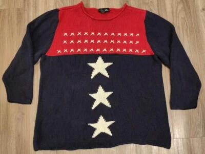 Suéter Denim & Co Tejido Algodón Manga Larga Rojo Blanco Azul Mujer Talla 2XL USADO EN EXCELENTE ESTADO Foto 1 de 4