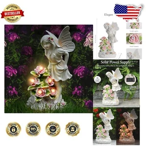 Solar-Powered Angel Garden Statue with Butterfly and Flowers – Waterproof Decor - Picture 1 of 10