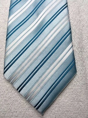 STAFFORD МУЖСКОЙ ГАЛСТУК СИНИЙ С БИРЮЗОВЫЙ ЗЕЛЕНЫЙ И БЕЛЫЙ В ПОЛОСКУ 3,5 X 61 - Изображение 1 из 4