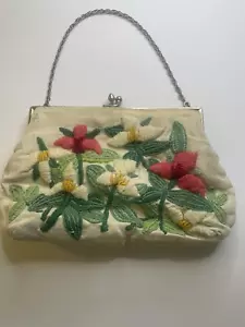 Borsa a mano vintage anni 40 punto croce bouquet floreale con catena - Foto 1 di 4