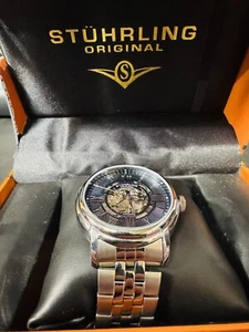 Stuhrling Original Automatic Skeleton Men's Silver Watch New In Box A44A - Picture 1 of 8