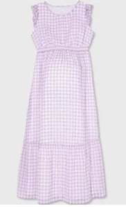Women Dress Isabel Maternity Color purple gingham spring maxi - Picture 1 of 11
