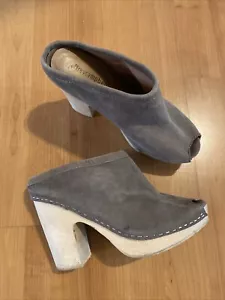 Jeffrey Campbell Gray Sand Heeled Mules Clogs Peep Toe Slip On Shoes -6.5 - Picture 1 of 11