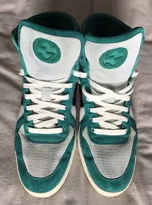 GUCCI green MESH GG leather HI-TOP trainers 8.5 42.5 unisex 337227 rare - Picture 1 of 11