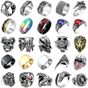 Anello Punk Uomo Acciaio Inox 316L Acciaio Inox Steschio Cerchio Gotico Uomo Anello - Foto 1 di 39