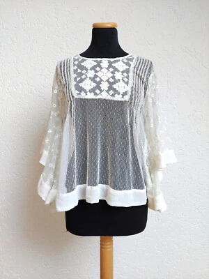 Weiße Netz Stickerei Bluse von Zara, Gr. L - Bild 1 von 4