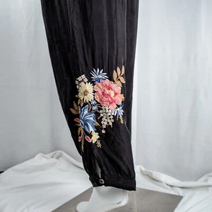 JOHNNY WAS New Black Multicolor Floral Embroidered Women Bohemian Pants Size XL - Picture 1 of 12