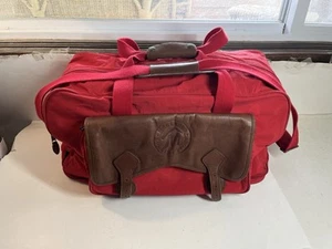 Vintage Marlboro Country Store Brown Leather Red Duffle Bag Travel Weekend READ - Picture 1 of 20