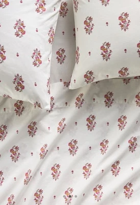 Anthropologie Cotton Percale Organic King Sheet Set Floral Batik Boho Global - Image 1 of 4