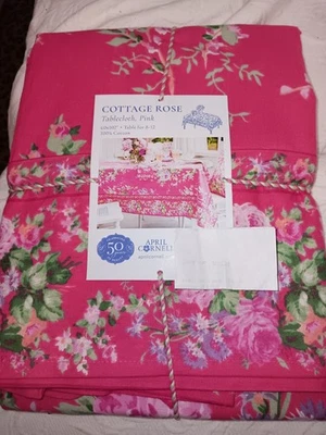 APRIL CORNELL COTTAGE ROSE PINK FLORAL PATTERN TABLECLOTH 60X102 100% COTTON NIP - Image 1 of 4