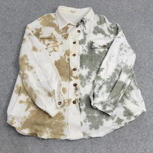 Camicia POL Anthropology donna S verde marrone tie dye bottoni davanti shacket baggy - Foto 1 di 24