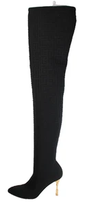 Balmain 2.250 $ schwarz Logo Strick skulpturaler Absatz Moneta Overknee Stiefel 39 NEU - Bild 1 von 12