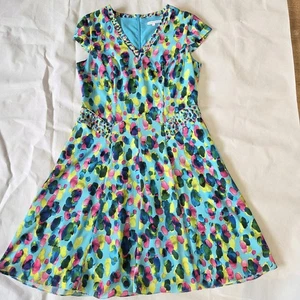 Fenn Wright Manson Dress Multi Bright Summer Occasion Short Sleeve Sz 16 - Picture 1 of 9