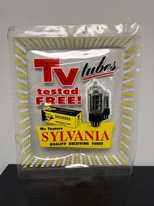 Vintage TV Fernseher Reparatur getestet kostenlos Sylvania Röhren Werbeschild - Bild 1 von 6