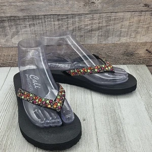 Cali By Skechers Yoga Foam Wedge Sandals Flip-Flop Thong black Size 6m - Picture 1 of 14