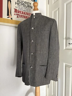 Versus Gianni Versace 90s Mandarin Nehru Blazer Jacket Linen 50 Grey Beatles - Image 1 of 4