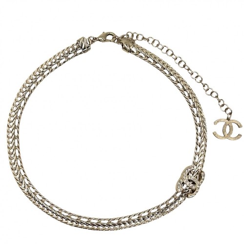 COLLANA GIROCOLLO AUTENTICA CHANEL A19P MARCA COCCO GP PELLE ORO STRASS BIANCO F S