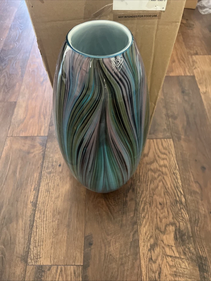 Jarrón de pluma de pavo real diseño cian 20 X 8 pulgadas nuevo caja abierta Foto 1 de 4