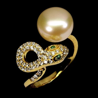 Кольцо из стерлингового серебра 925 пробы с круглой пуговицей жемчуг 9 мм драгоценный камень кобра ювелирные изделия размер 7 - Изображение 1 из 4