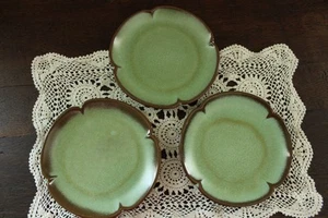 3 Frankoma Prairie grün Brot Wüste Teller 6,5" Durchmesser gewellter Rand - Bild 1 von 3