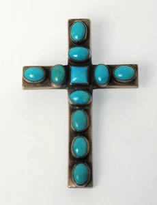 Indianerkreuz Calvin Martinez 2,25 x 1,50 Zoll Türkis & Sterling Vintage - Bild 1 von 12