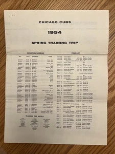 1954 Chicago Cubs Spring Trainingsreise Spielerplan und Zeitplan (Medienführer) - Bild 1 von 3