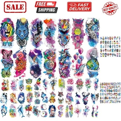 86 Hojas Tatuaje Temporal, 14 Hojas Grande Medio Brazo Falsa Flor Gato Búho León... Foto 1 de 4