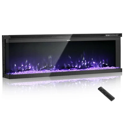 VEVOR 60 inch Electric Fireplace Three Sided Glass Wall Mounted Recessed 1500W - Image 1 of 4