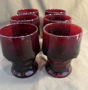 Anchor Hocking Ruby Red Honeycomb 3”Georgian Juice Glasses Set of 6 - Picture 1 of 6