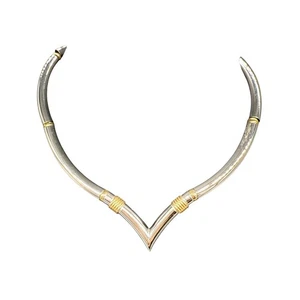 Collar Gargantilla Cuello Modernista Tubo Napier De Colección Dorado Tono Plata - Imagen 1 de 4