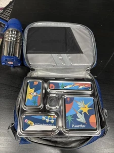 PlanetBox Stainless Steel Bento Lunch Box- With Blue Case And Thermos- Used - Picture 1 of 4