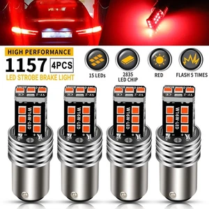 4PCS 1157 LED Red Strobe Flashing Blinking Brake Stop Tail Parking Light Bulbs - Picture 1 of 11