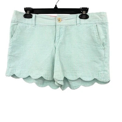 Шорты Lilly Pulitzer размер 8 синие белые в полоску зубчатый подол 100% хлопок - Изображение 1 из 4