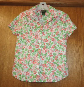 Damen Gr. S - grünes geblümtes SHIRT - Eddie Bauer BLUSE - Leinen-Baumwollmischung, SCHÖN - Bild 1 von 3